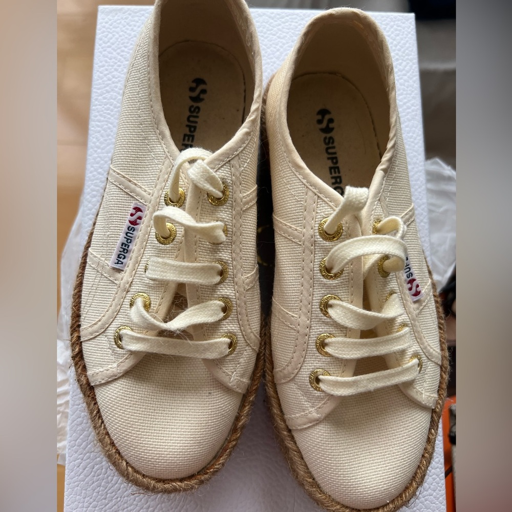 Superga ladies 2790 cotrope espadrille flatform rope platform in ecru Size 35